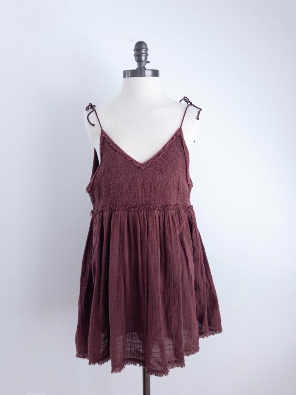 Free People “Sun Drenched” Minidress Babydoll Cotton Tassel Boho Indie Summer